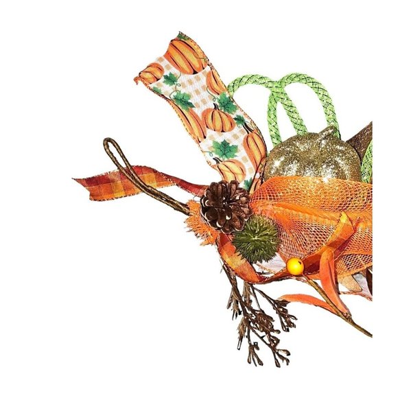 6' Fall Leaf and Pumpkin Handmade Garland with Brown, Orange and Green Ribbon - Picture 8 of 8